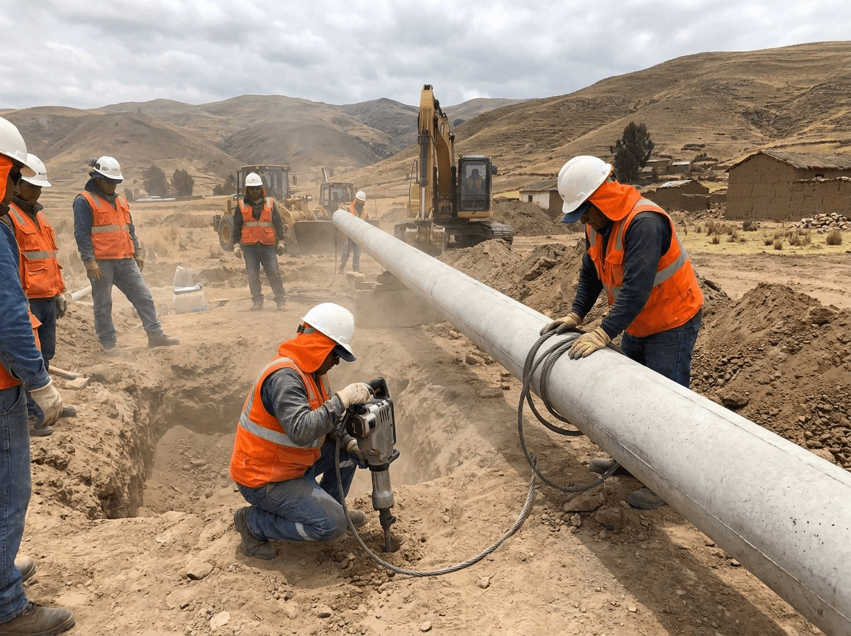 Excavación y cimentación para instalación de postes de concreto en campo